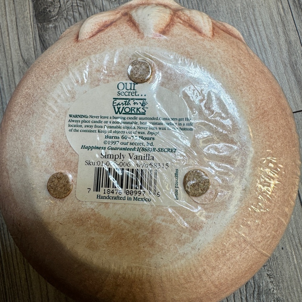 Vtg. New Stoneware Pottery Sun Smiling Face Candle Earth In Works Simply Vanilla - Picture 6 of 6